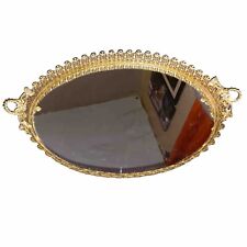 Vintage 24K Gold Plated Stylebuilt Accessories Oval Mirrored Vanity Tray Tassel picture