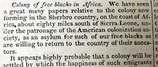 1820 newspaper wth Plan to send free SLAVES back to AFRICA & form a Black Colony picture