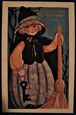Antique, 1910s Embossed Halloween Postcard Whitney Made Postcard Girl Witch picture