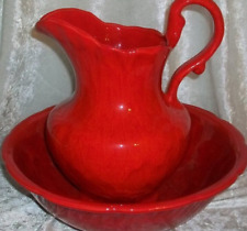 Vintage Torrance California American Art Pottery Red Drip Glaze Bowl and Pitcher picture