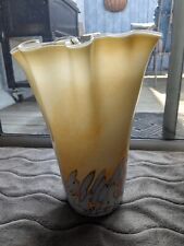 Handkerchief Cased Glass Ruffle Vase Speckled Yellow Orange White Confetti 14