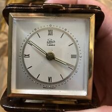 Vintage Emes 7 Jewel  Travel Alarm Clock In Genuine Brown Leather Germany picture