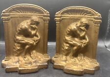 Antique Rodin's The Thinker Alcove Bookends Cast Metal Solid Bronze Paint Gold picture