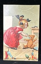 Vintage Postcard 1910 Girl feeding Teddy Bear signed M Greiner Int’l Art Co picture