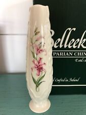 Vintage Belleek Parian China Ireland Bud Vase Country Trellis Tiger Lily w Box picture