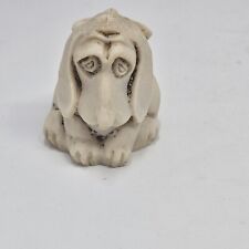 Vtg Hand Carved Bassett Blood Hound Dog Puppy w/ Bow Soapstone Figurine Sad Eyes picture