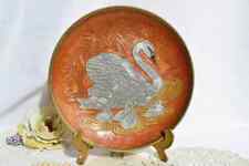 Collectibles Old Vintage Decorative Wall Plate Panel Swan Bronze Germany 1970 picture