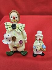 Lot Of 2 Vintage Enesco Porcelain Clown Figurines Pale Green 1984 5