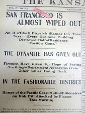 4-19-1906 hdlne newspaper The GREAT SAN FRANCISCO EARTHQUAKE disaster 1st report picture