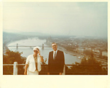 Couple Pose In Front of Bridge Budapest 1960's 8X10 Color Photo picture