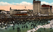 C. 1920 Atlantic City NJ Crowded Beach St. Charles & Breaker Hotel Ocean Scene picture