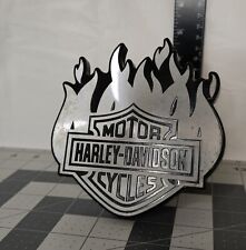 Harley-Davidson® Bar & Shield® With Flames Silver & Black Car & Truck Hitch Plug picture