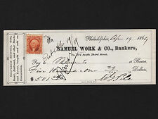OPC 1869 Philadelphia Samuel Work & Co Bankers $500. Check with Revenue picture