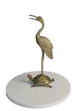 Vintage Brass Majestic Crane Standing on Tortoise 3.5x9