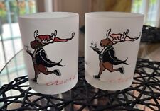 Neiman Marcus Frosted Christmas Moose Old-Fashioned Glasses Cheers Pair 12oz picture