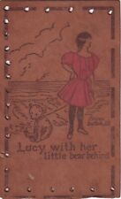 ''Lucy with her little bear behind'' Vintage Leather Postcard picture