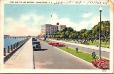 Fort Sumter Hotel and Battery Charleston SC Vintage Postcard Classic Cars 1942  picture