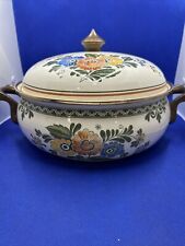 Vtg ASTA Floral Enamelware Old Amsterdam 10” Dutch Oven With Lid LARGE picture