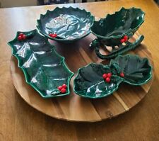 Lefton Holly Berry Green Dishes Sleigh Lot 1346, 1348, 4231, 1349 picture