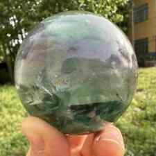 435g Natural Feather Fluorite Quartz Sphere Crystal Ball Reiki Healing Decor  picture
