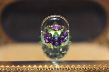 Beautiful Iris Arc Crystal Basket, Purple Flowers, Green Leaves, Stamped, 1-1/4
