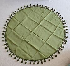Vintage late 60's / 70's Avocado Green Round Tablecloth Pom Pom Fringe picture