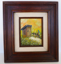 Signed Jan Tracy Byers OUTHOUSE PAINTING Oil on Canvas Board Framed 10