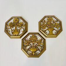 Vintage Syroco Octagonal Floral Wall Hanging Plaques with Gold Finish Set Of 3 picture