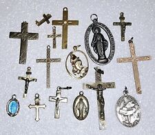 Lot of 16 Antique Crucifix Cross Mother Mary Medal Catholic Religious Christian  picture