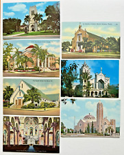 Lot of 7 Vintage Florida Postcards Churches Cathedrals UNUSED Pristine Condition picture