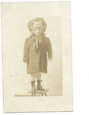 c1900s Cute Girl Young Standing On Chair Head Covering RPPC Photo Postcard picture