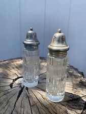 Vintage F.B. Rogers Crystal Glass Salt and Pepper Shakers Silverplate Caps Japan picture