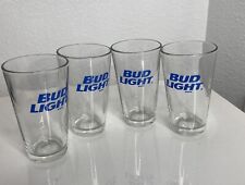 Set of 4 BUD LIGHT Blue Logo BUDWEISER 16oz BEER PINT GLASS picture