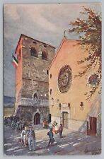 Artist Signed Painting~Trieste Italy~Cathedral Of San Giusto~Rose Window~Vtg PC picture
