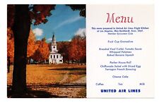 Chrome postcard - United Airlines menu card, New England, church, autumn, leaves picture