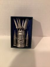 Malaysia souvenir set 6 small metal desert forks with holder and box picture