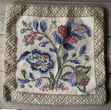 Vintage Needlepoint Floral Throw Pillow Velvet Back 18” picture