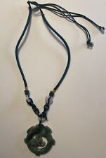 ASIAN CHINESE CARVED JADE JADEITE DRAGON PENDANT ADJUSTABLE ROPE NECKLACE picture