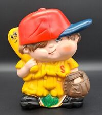Vintage Sport Skwirts JIMMY BLOOPER 8” Plastic Coin Piggy Bank Baseball Boy picture