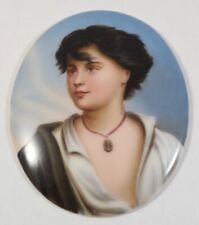 Antique Portrait of a Young Woman Hand Painted Porcelain Bisque Plaque Marked 1E picture