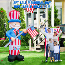 8FT Tall Inflatable Uncle Sam w/ Patriotic American Flag LED Light, 4th of July  picture