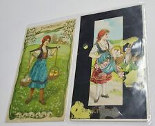 2 Antique Easter Postcards Ladies Eggs Rabbits Chicks picture