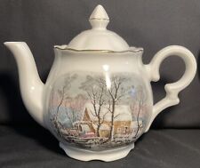 Avon Currier & Ives Christmas Teapot & Lid Winter Scene 1977 Sales Award picture