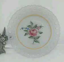 Vtg. Uniq Rare Find Hand Painted Frosted Floral Plate W Leaves. Intricate Edges. picture