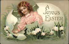 Easter Fantasy Pretty Young Girl Hatches from Egg c1910 Vintage Postcard picture
