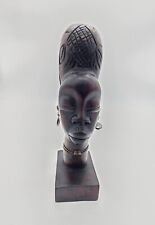 Vintage Hand Carved Wood African Sculpture Tribal Woman Head Bust With Earrings picture