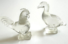 Vintage CRYSTAL GLASS Figurine miniature DUCK  & Rooster Textured picture