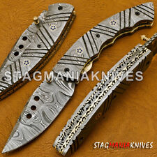 Rare Hand Forged Damascus Steel Hunting EDC Pocket Folding Knife picture