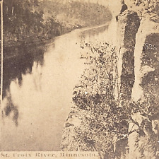 St Croix River Birds Eye View Stereoview Minnesota Man Sitting Cliff Edge 1870s picture