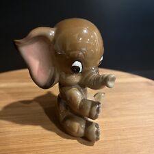 Quon Quon Japan Vintage Brown Baby Elephant Statue Glossy Ceramic Figure picture